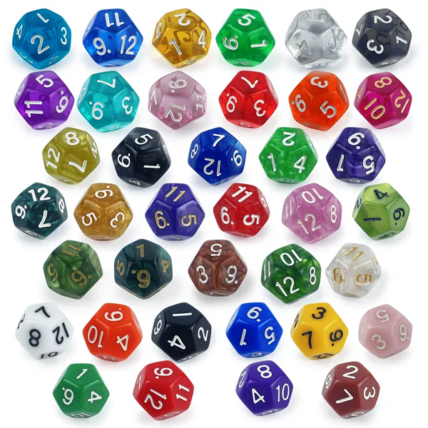 Acrylic DND Dice Running Group Game Teaching d12 Table Game 12 Face COC Pearl Pattern Transparent Color Cross Border