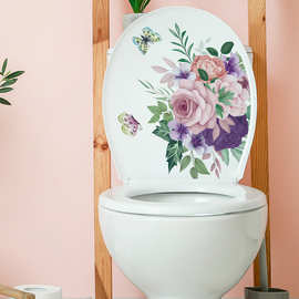 清新粉色花朵马桶盖贴纸卫生间浴室马桶装饰贴画防水厕所贴纸跨境