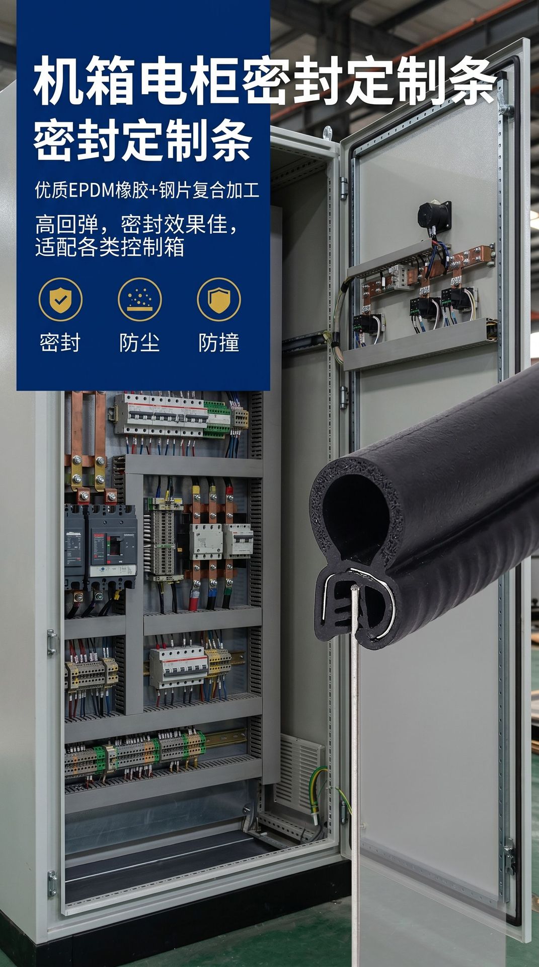 Oem Customized U-Shaped Frame Epdm Sealing Strip Steel Belt Anti-Collision Rubber Strip Electrical Box Cabinet Edge Protection Strip