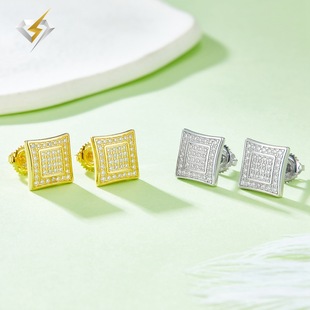 Moissanite earring cross-border foreign trade e-commerce new square double-ring thread earring Seiko S925 silver jewelry
