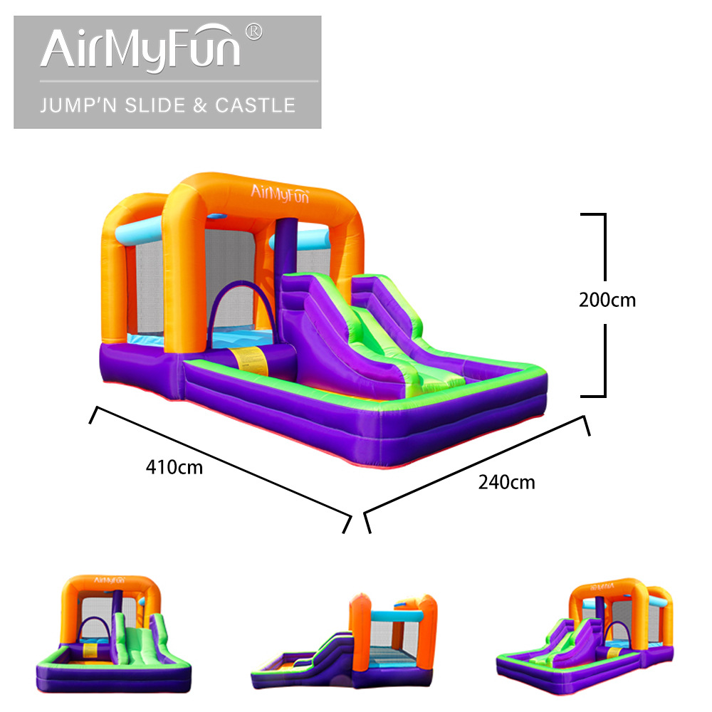 AMF | Castillo inflable para el hogar, fiesta al aire libre, parque de atracciones infantil pequeño, trampolín inflable, tobogán combinado, piscina de olas