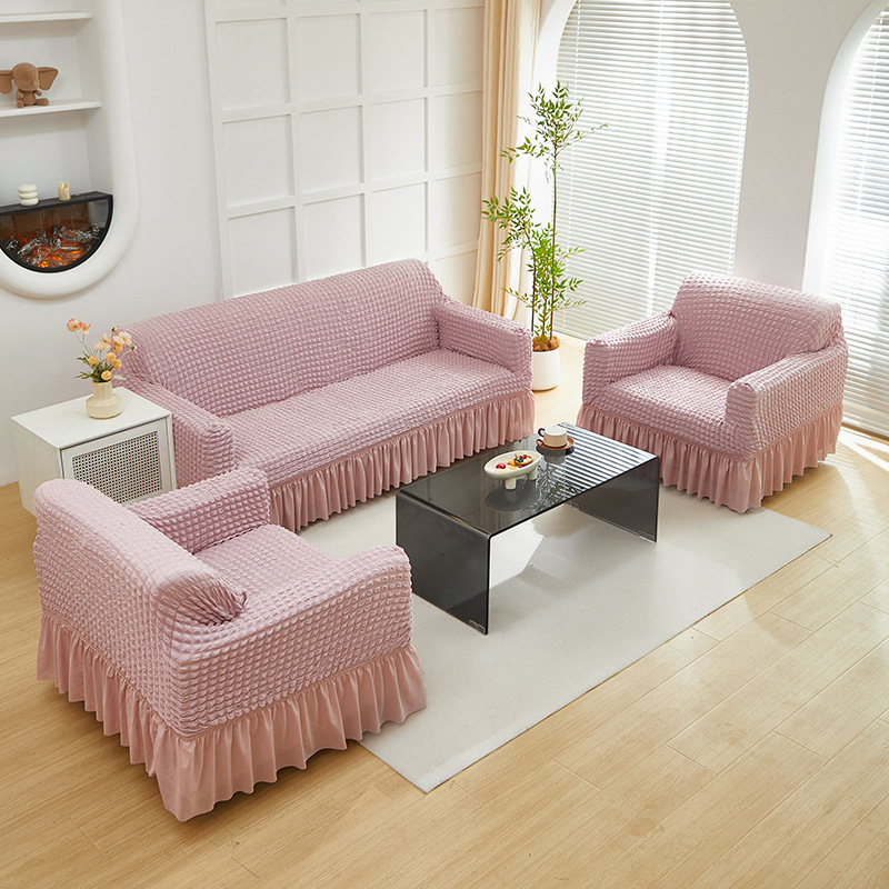 Color sólido doble espuma espuma hilo elástico sofá cubierta falda pendulante espuma sofá cubierta sala de estar dormitorio sofá cubierta transfronteriza
