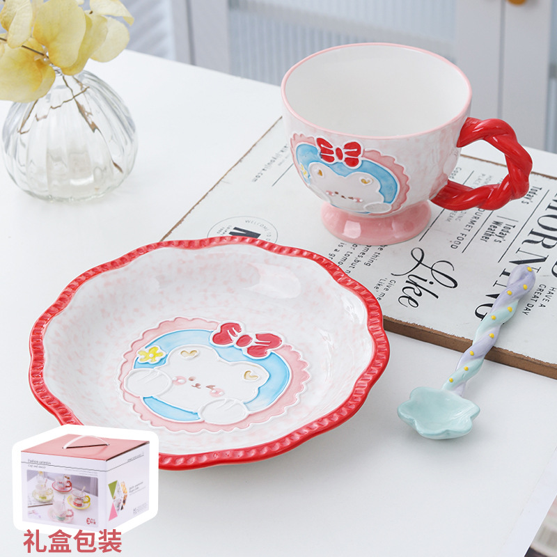 공주 곰 [아침 식사 컵 + 접시 + 스푼] 3 피스 기프트 박스