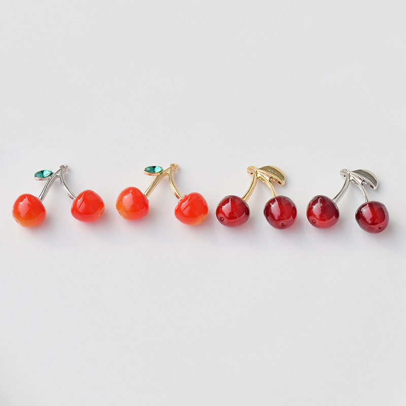 36g Weight 10 PCS/Package 31*25mm Zinc Alloy Zircon Cherry Pendant