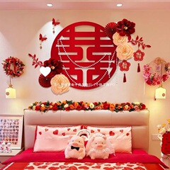 婚房布置女方卧室简单大气床头背景墙全套装饰结婚男方新房套装无