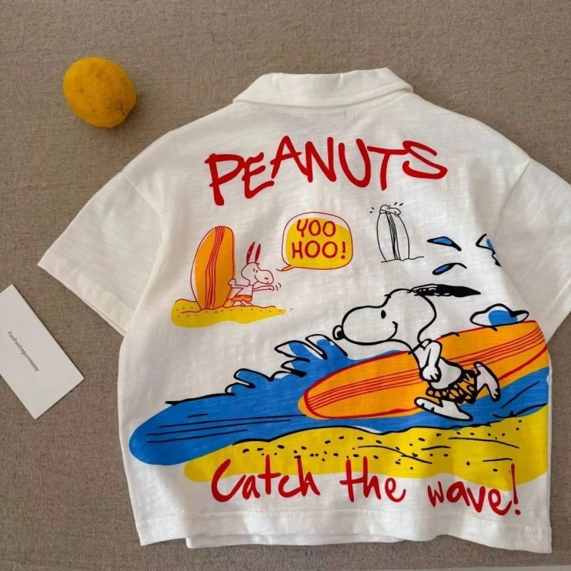 Children's Pure Cotton Short-Sleeved Polo Shirt Bamboo Cotton Boy Cartoon Lapel Half-Sleeved T-Shirt Baby Thin Top Loose t Children's Pure Cotton Short-Sleeved Polo Shirt Bamboo Cotton Boy Cartoon Lapel Half-Sleeved T-Shirt Baby Thin Top Loose t