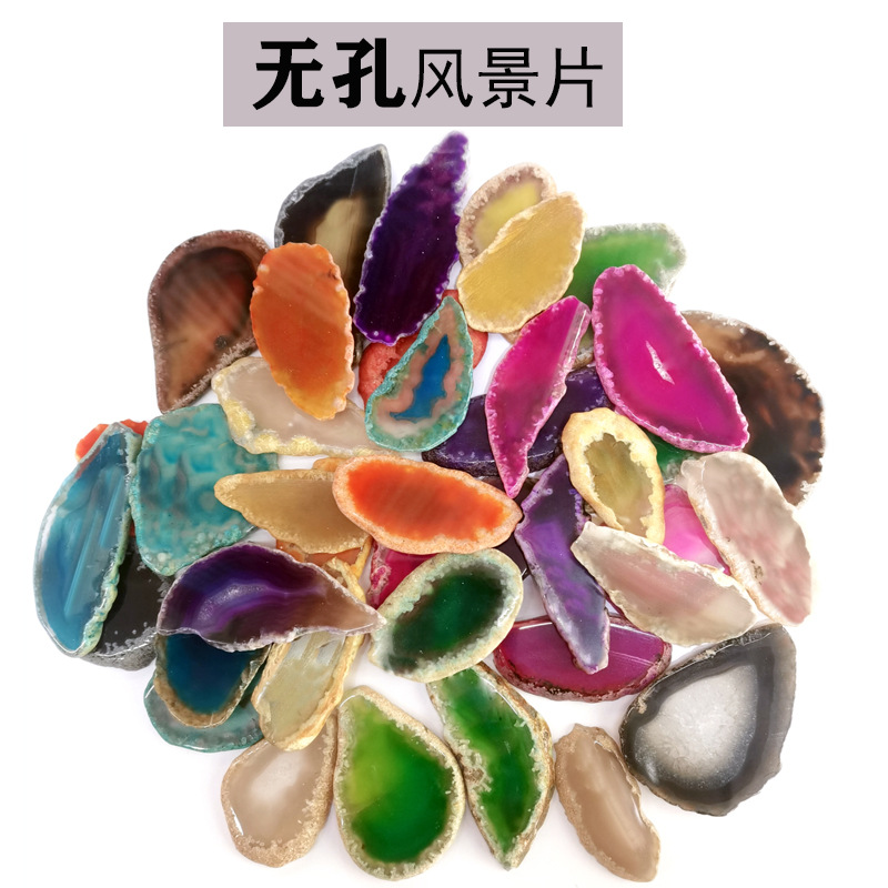 Tiktok natural piedra cruda rebanada ágata paisaje color carillón de viento pieza colgante no agujero pieza de ágata