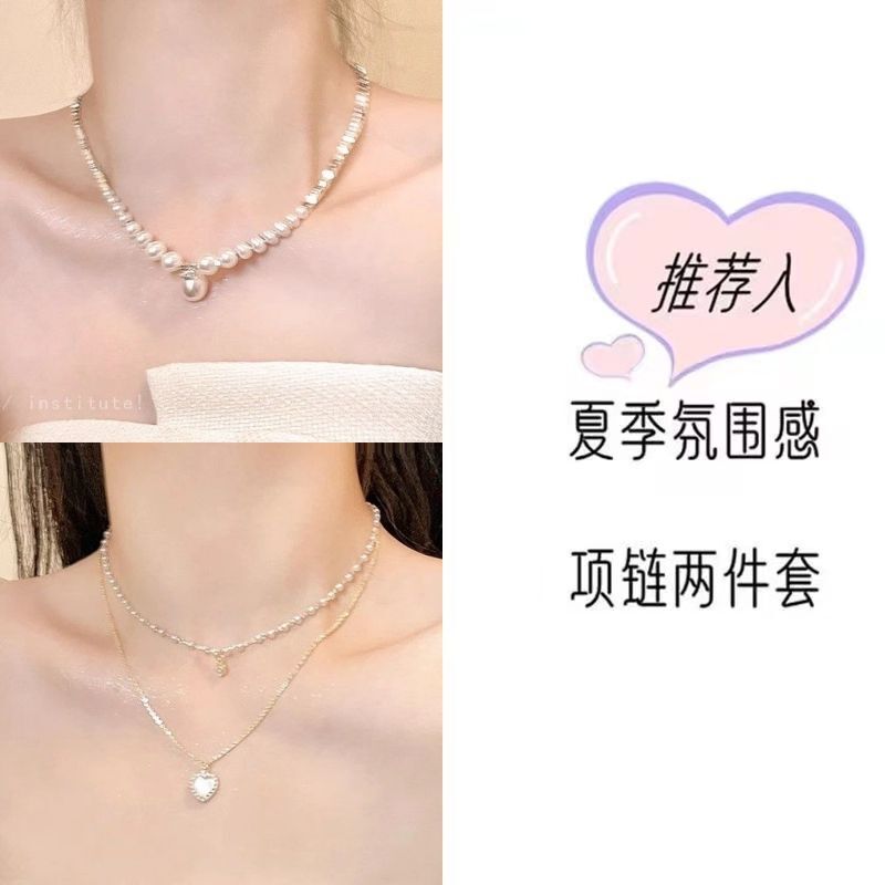 女性用二層タッセルパールネックレス、ニッチデザイン、椿鎖骨チェーン、軽い高級感、ハイエンドの気質ネックチェーン|undefined