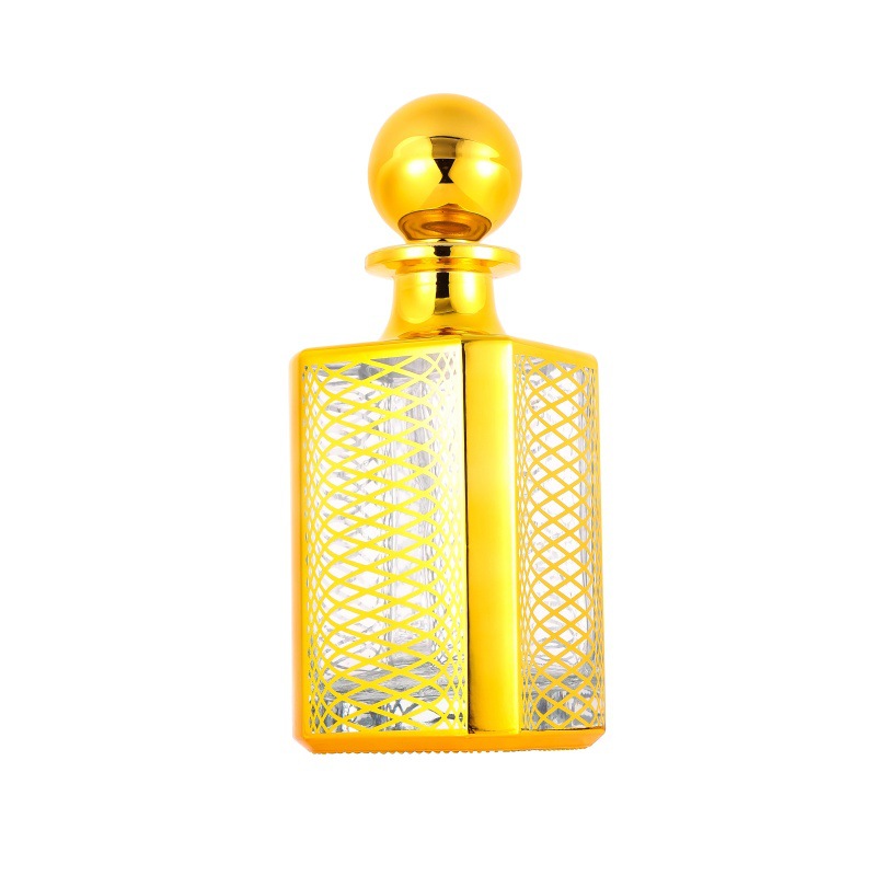 Botella de difusión de vidrio árabe botella de perfume 150ml botella de exhibición de aceite esencial chapado en oro botella de vidrio fragrante botella dividida