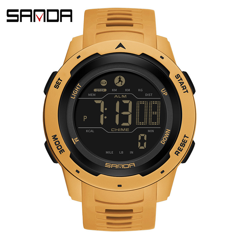 Sanda SANSDA calorías podómetro reloj despertador impermeable multifunción montañismo a prueba de golpes hombres y mujeres reloj 2145