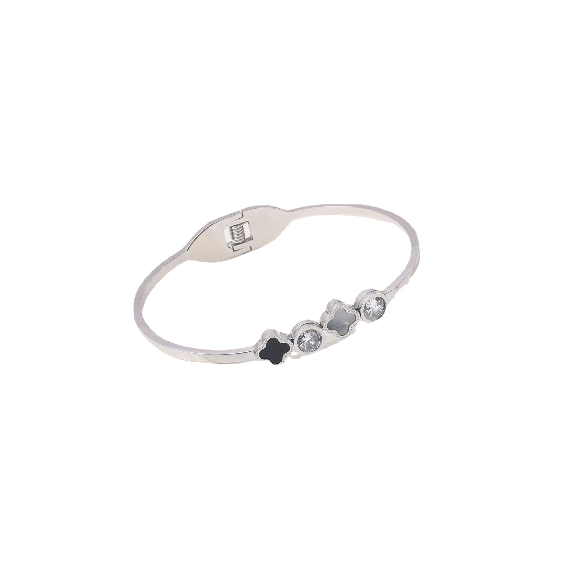 Nueva venta caliente de acero de titanio de cuatro hojas de diamantes brazalete de abertura de pulseras de moda de mujer fábrica directa
