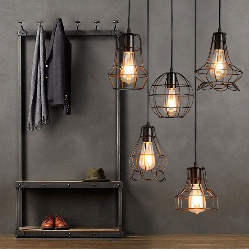 Candelabro de jaula de hierro pequeño de un solo cabezal al por mayor de fábrica, tienda de ropa de olla caliente retro americana, barra de bar, lámpara de comedor, estilo industrial
