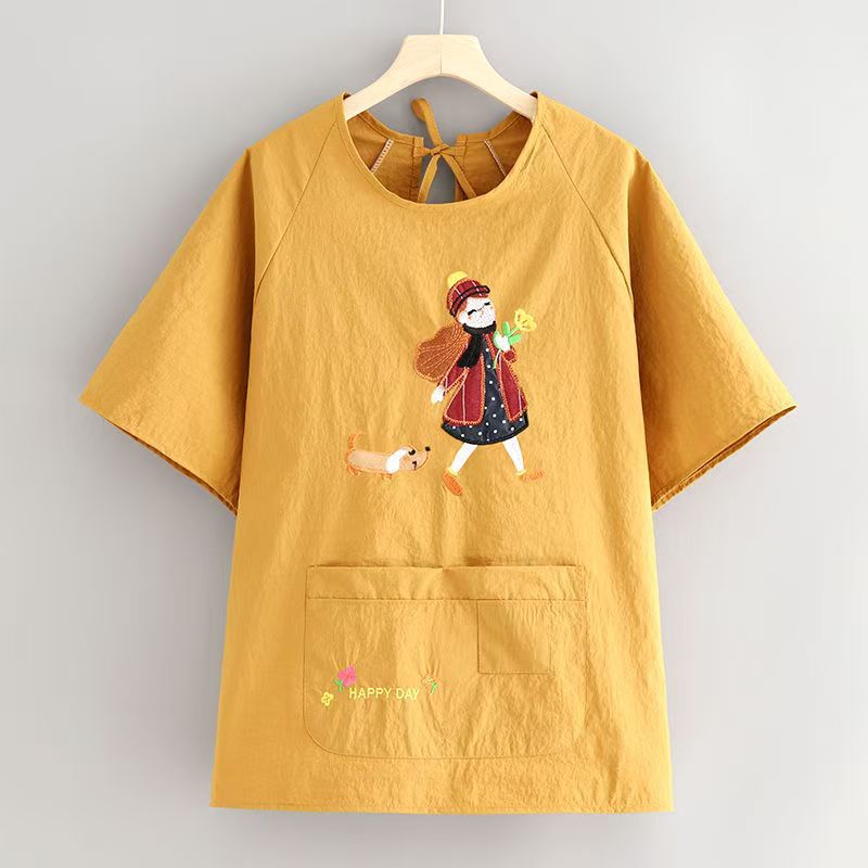 Half-sleeve upgraded water-repellent embroidery girls yellow
