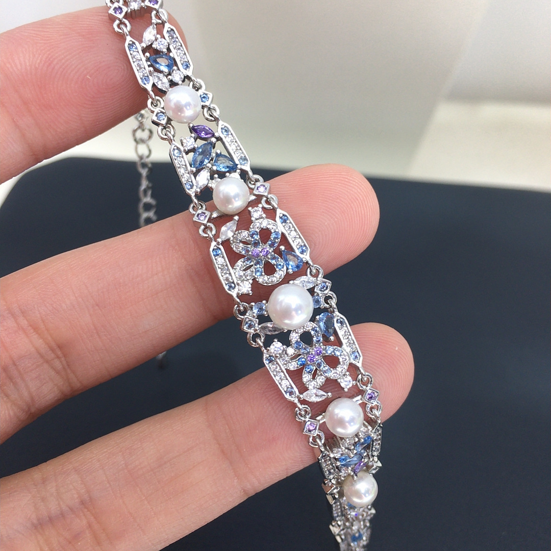 Vòng tay ngọc trai nước ngọt tự nhiên cao cấp đính zircon — bạc chi tiết 1