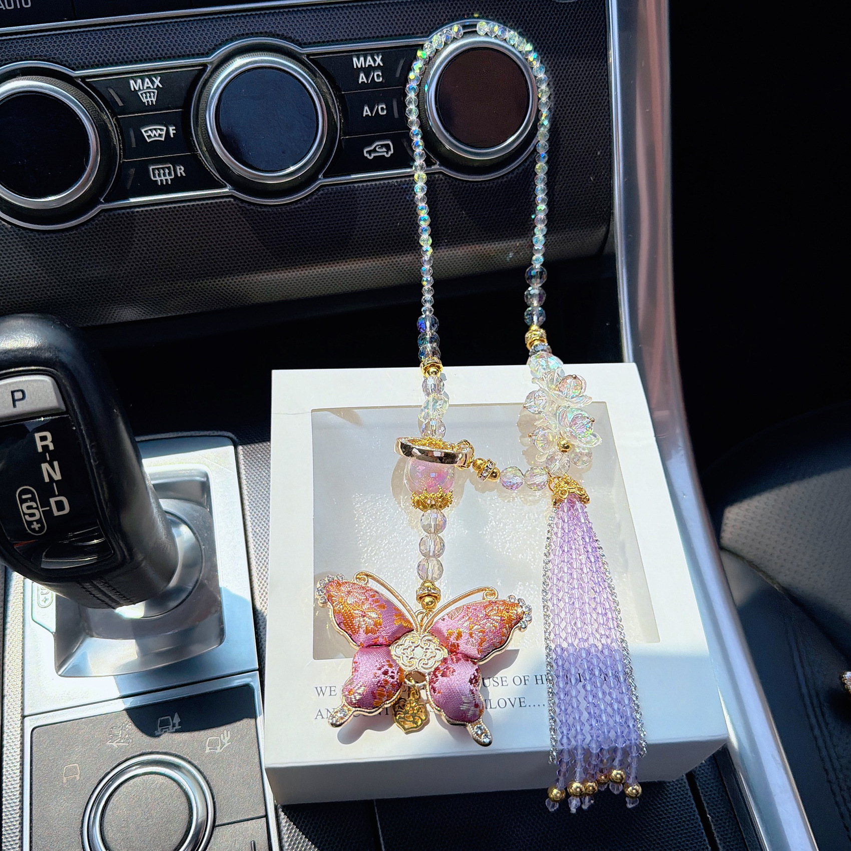 Song Brocade Butterfly Car Pendant Crystal Bead Car Hanging Ornament Rearview Mirror Pendant for Girls' Car Decoration