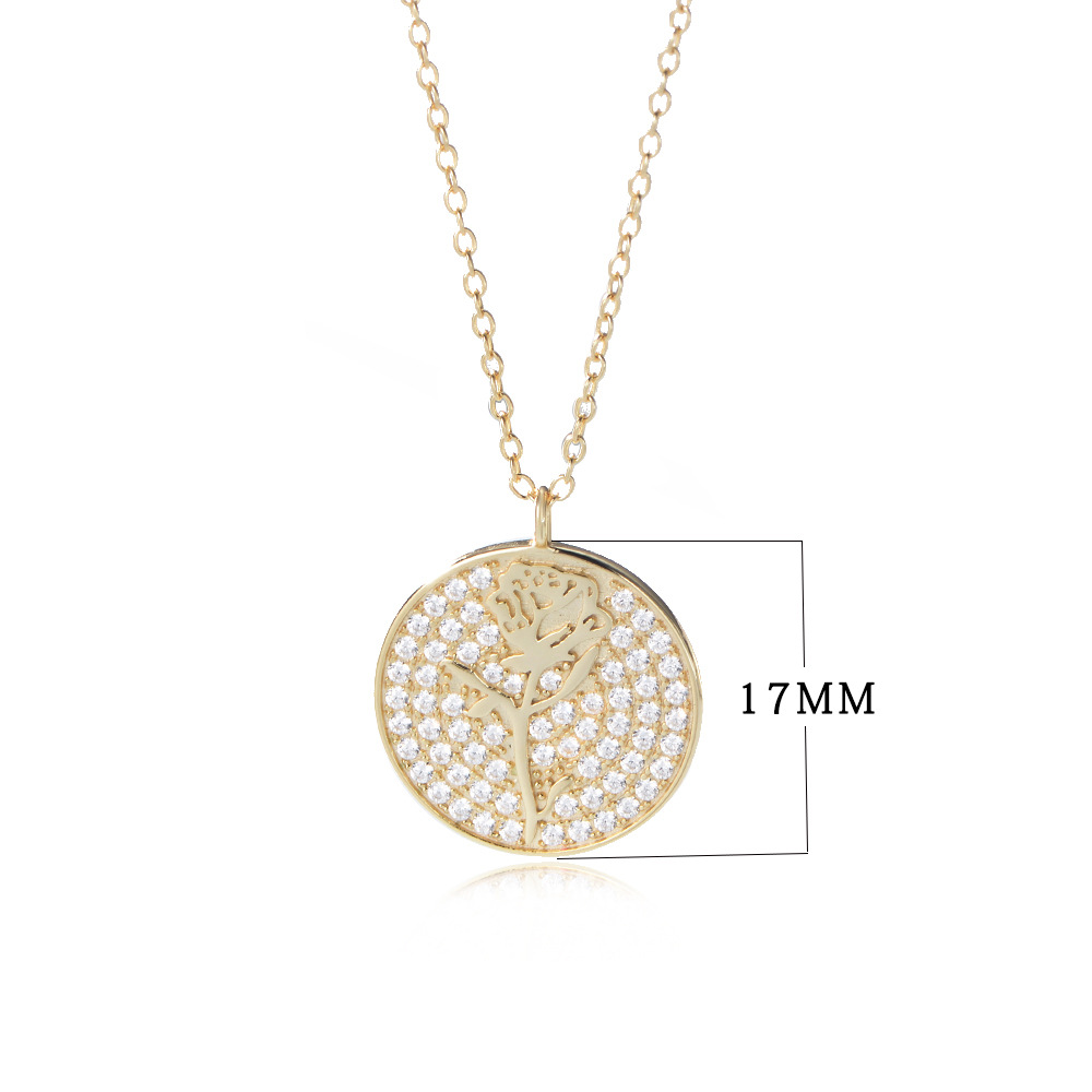 S925 collar de diamantes de plata mujer europea y americana ins moneda redonda micro con incrustaciones de circón rosa collar colgante cadena de clavícula