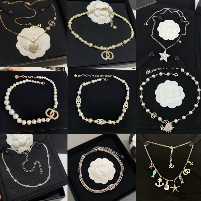 Chanel-Style Double C Pearl Star Necklace for Women, Vintage Heart Design, Light Luxury High-End Sweater Chain Accessory for Women