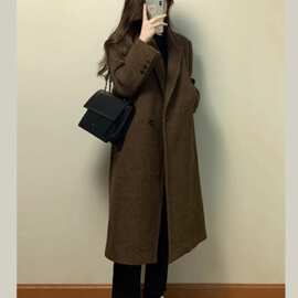 感超好看双面羊绒大衣中长款咖色毛呢外套女2024新款秋冬