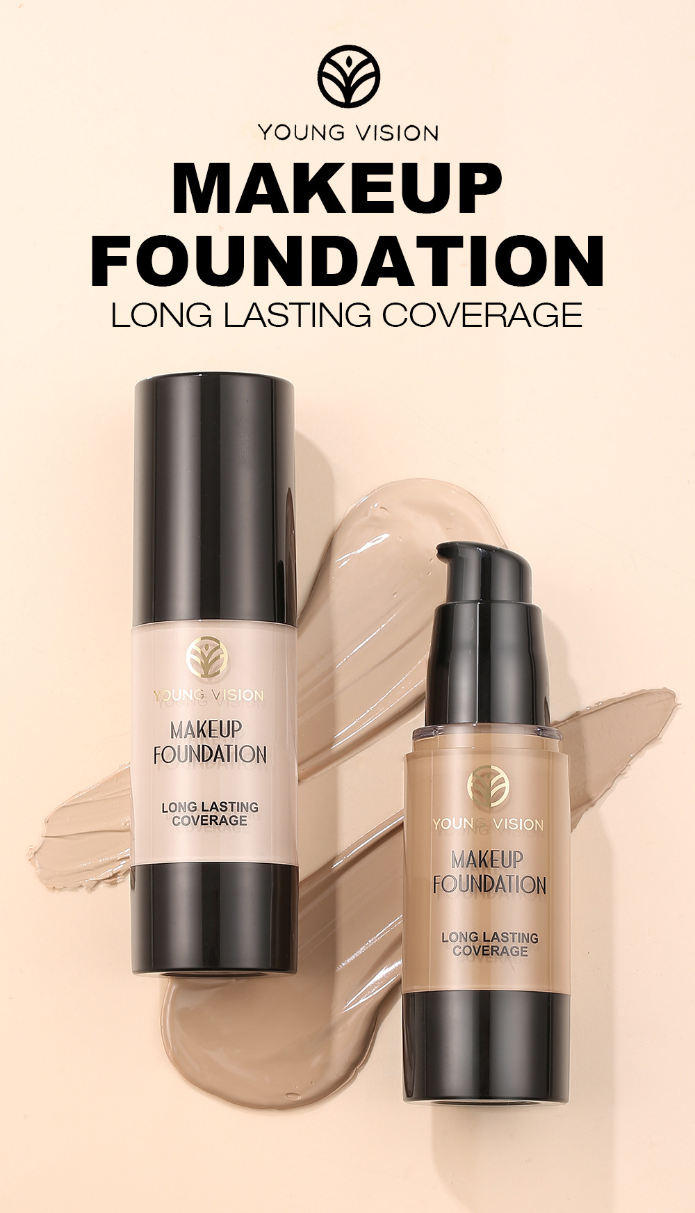 YOUNG VISION Press Foundation Matte, non-smudge, contouring and facial modifying Foundation Specification drawing