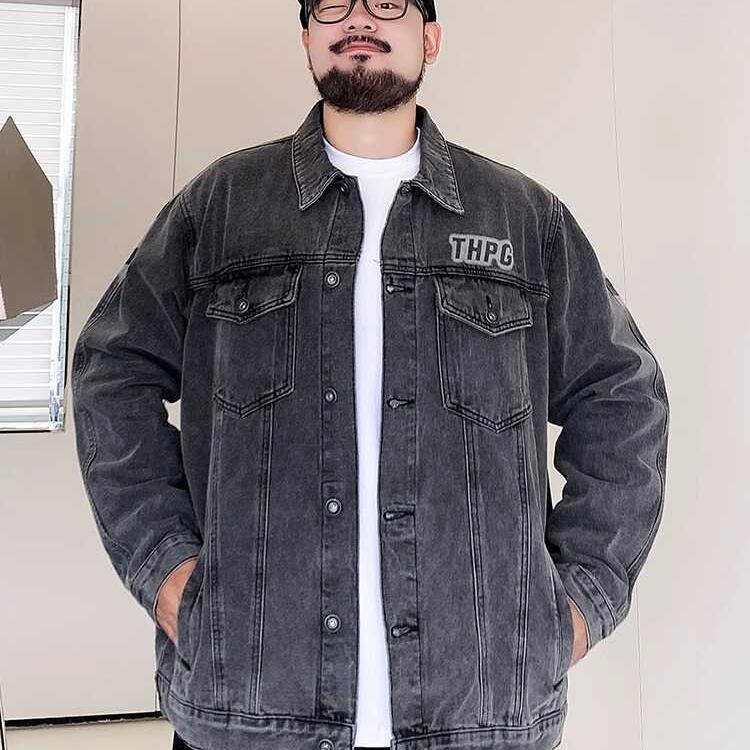 American Style Trendy Brand Smoke Grey Denim Jacket Men's Loose Fat Plus Size Casual All-match Jacket for Spring and Autumn American Style Trendy Brand Smoke Grey Denim Jacket Men's Loose Fat Plus Size Casual All-match Jacket for Spring and Autumn