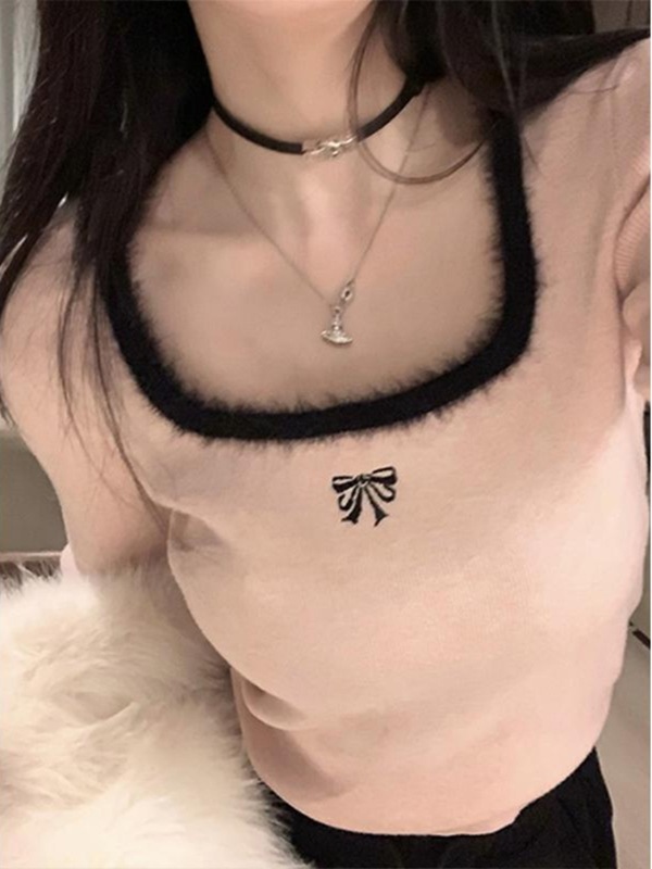 蝴蝶结毛衣女开秋季内搭打底衫2025新款奶fufu慵懒高级感针织上衣|undefined