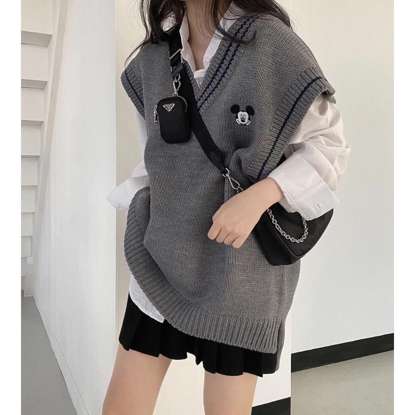 2023 otoño e invierno nuevo estilo coreano estudiante Mickey chaleco suelto suéter de punto las mujeres moda prendas vestir exteriores image 7