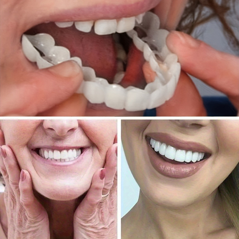Simulated Dental Braces for Upper and Lower Teeth, Whitening Braces with Holes, Whitening Fake Braces with Flexible Adjustable Plastic Teeth