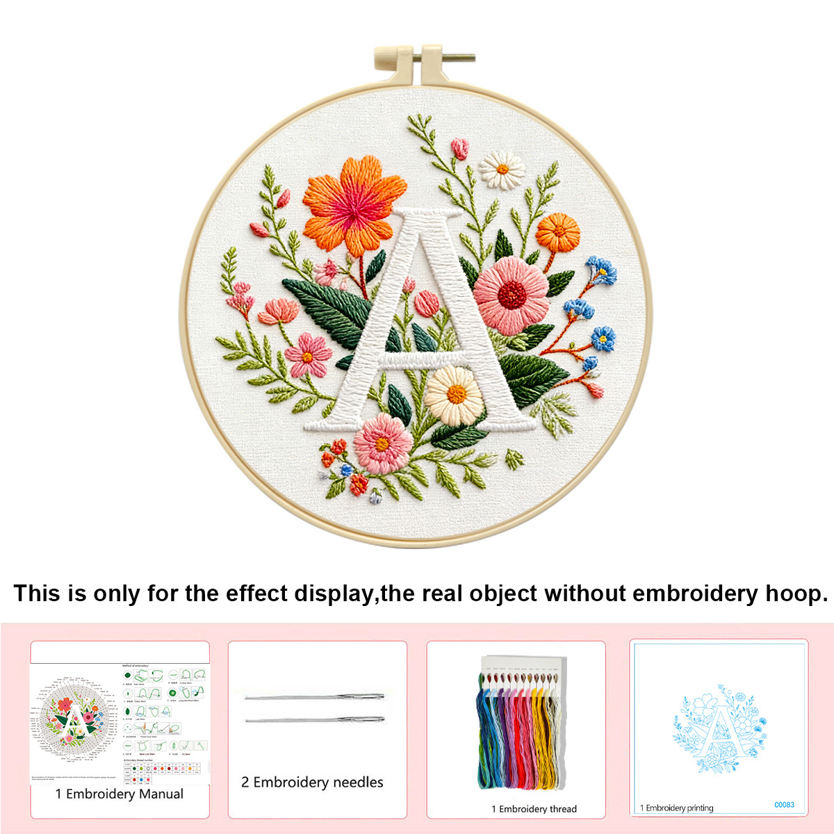 Bordado letra A floral bordado a mano material diy paquete europeo tridimensional transfronterizo Amazon venta caliente