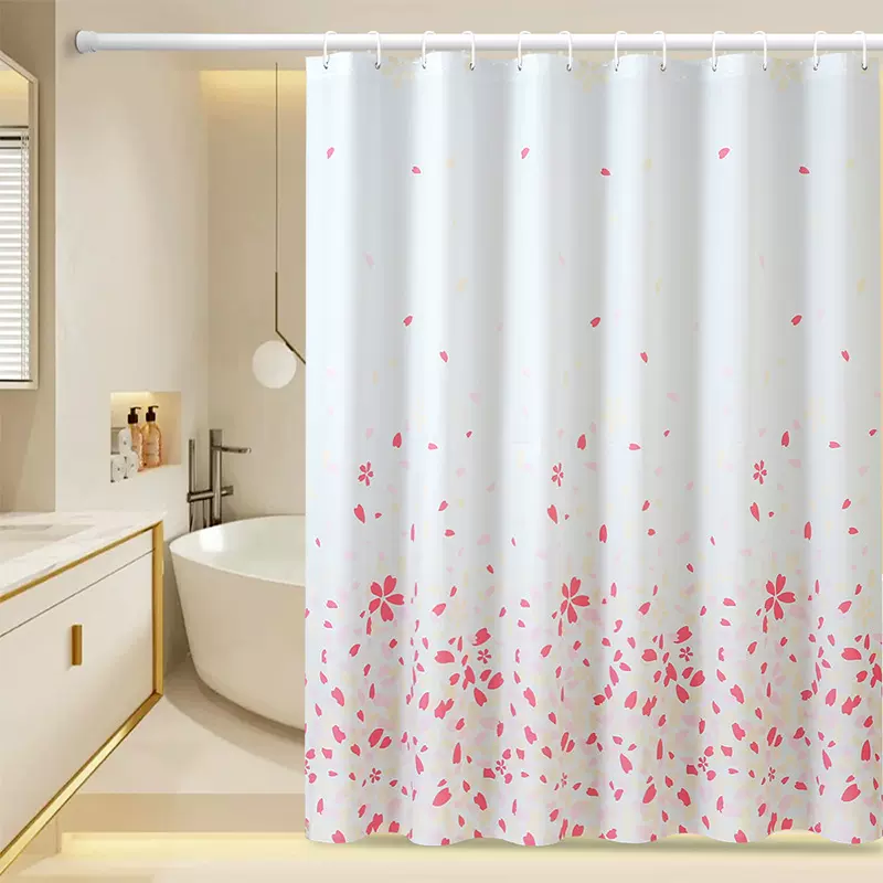 跨境浴帘EVA印花小清新磨砂浴帘涤纶防水防霉浴室帘卫生间隔断帘