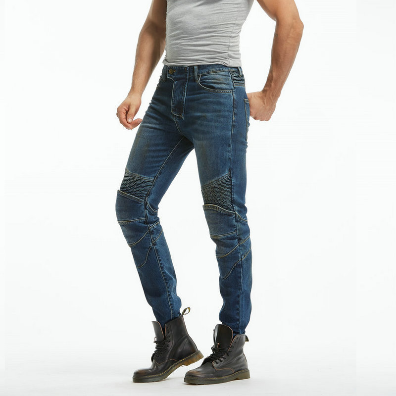 Pantalones de la motocicleta pantalones vaqueros de los hombres retro angustiado casual pantalones de la motocicleta stretch montar Caballero anti-caída de silicona