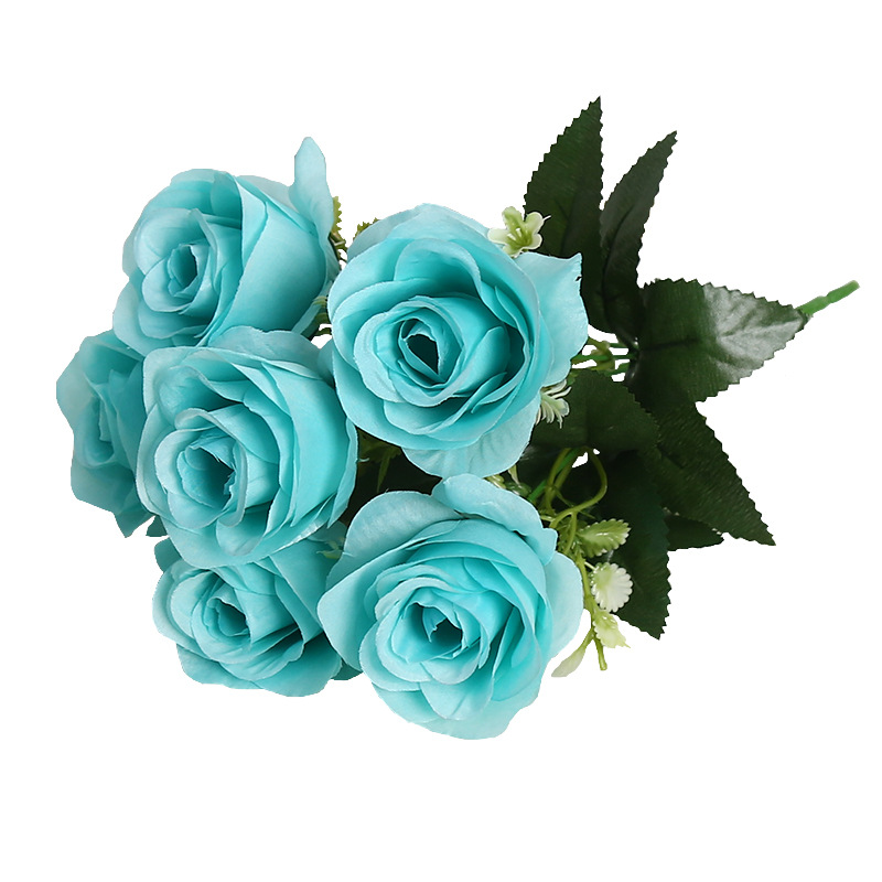 Flor artificial rosa 6 tenedores 6 cabezas flor falsa muebles para el hogar ins accesorios de fotografía de boda flor decorativa de alta gama