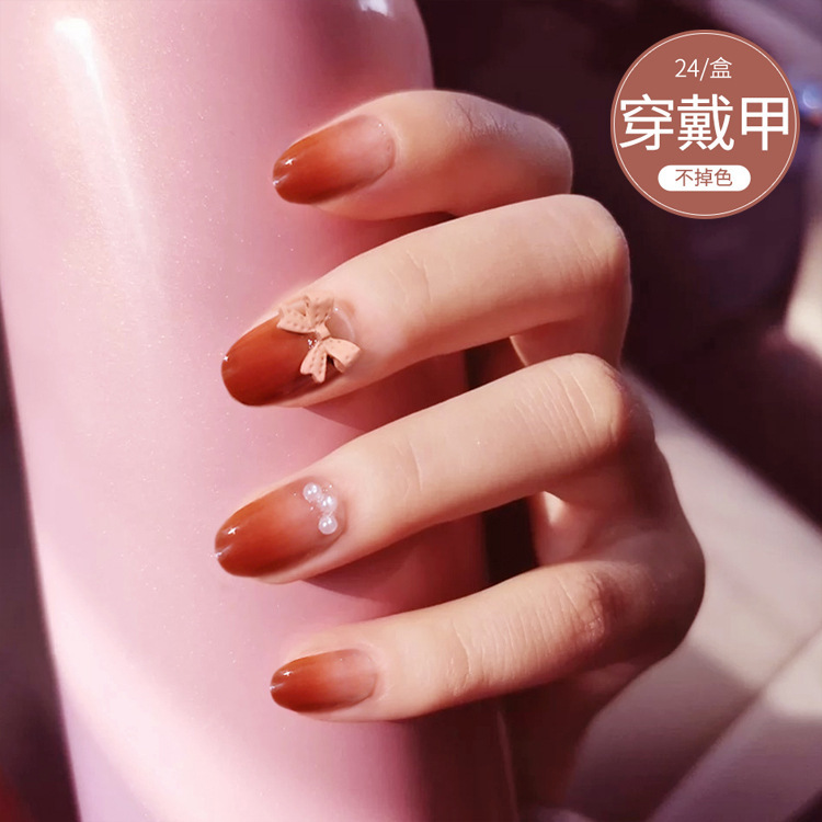 D092 fake nail patch detachable dream bow wholesale wear nail nail patch nail piece finished Long