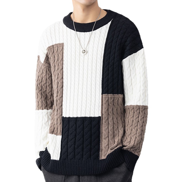 Otoño y invierno suéter de cuello redondo para hombres a cuadros estilo de puerto suelto estudiantes guapo estilo coreano 2025 camiseta de punto casuales