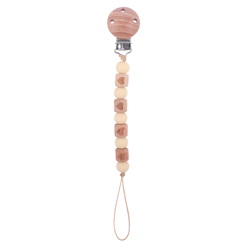 Nueva Cadena de chupete de cuentas de silicona Patrón de corazón de haya calmante para bebés Cuentas de haya Cadena de chupete de silicona cadena anti-caída