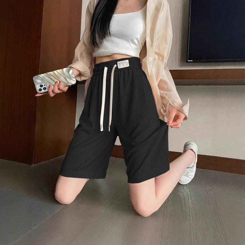 Versatile Casual [230g Pleated Large Size Pants] Women's Summer Shorts High-Waisted Straight Loose Wide-Leg Shorts
