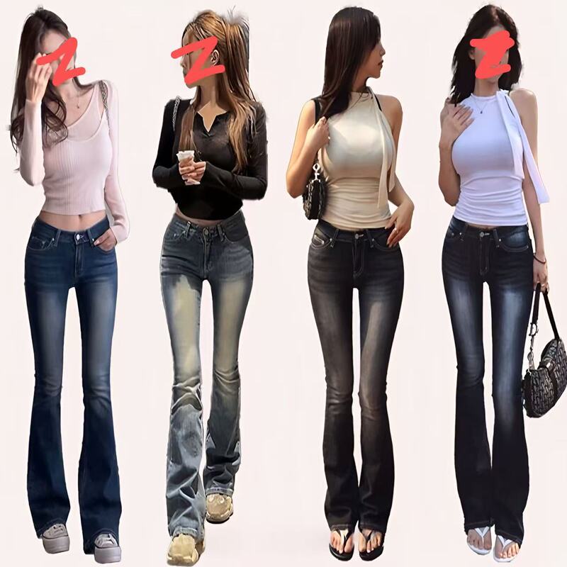 Korean Style 4-Color Women's Jeans 2025 Autumn Low-Waist Stretchy Slim Fit Faded Washed Micro-Flared Long Pants Trendy Korean Style 4-Color Women's Jeans 2025 Autumn Low-Waist Stretchy Slim Fit Faded Washed Micro-Flared Long Pants Trendy