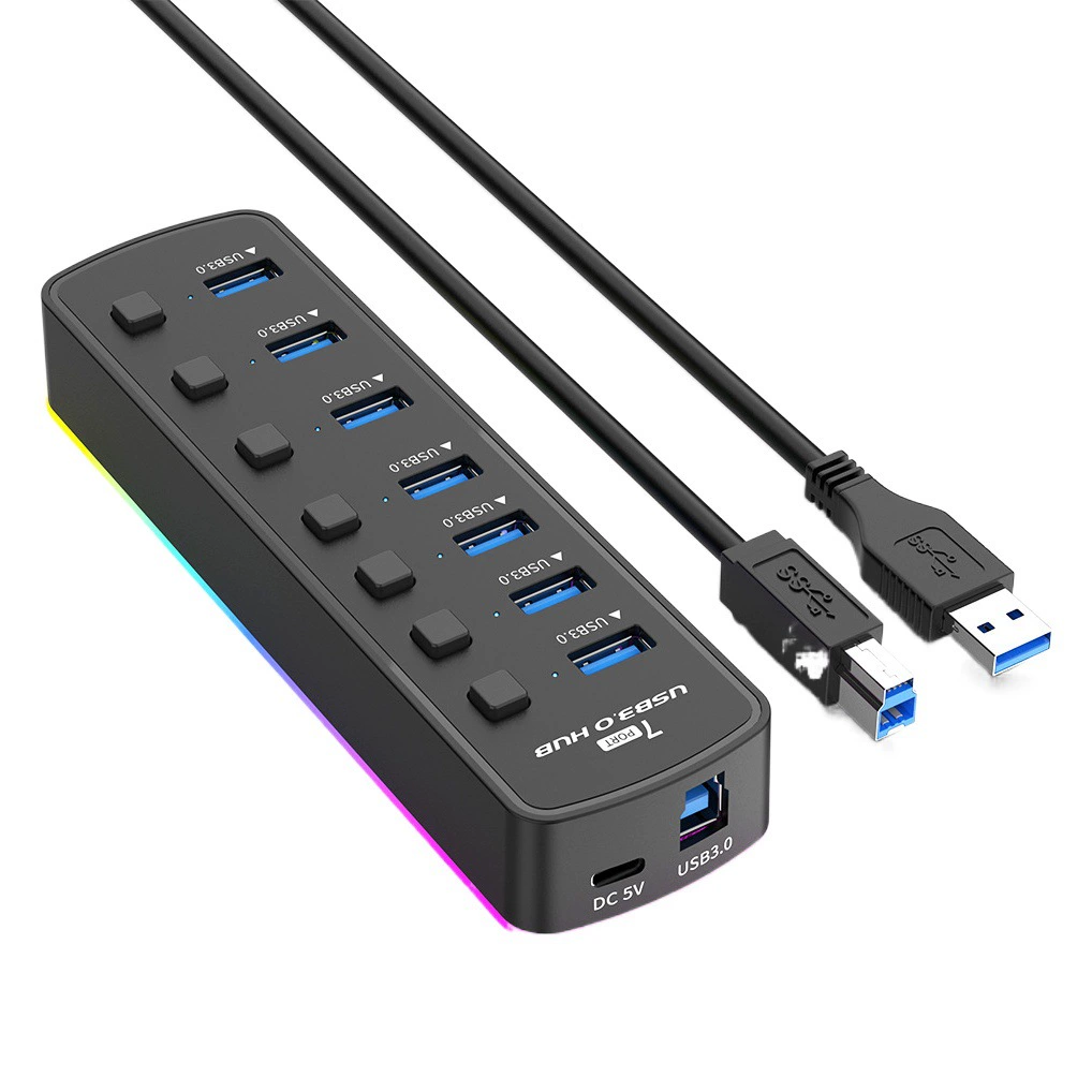 Красочный концентратор USB3.0, 7-портовый концентратор, разветвитель, компьютерный преобразователь, независимый переключатель с портом питания, частная модель