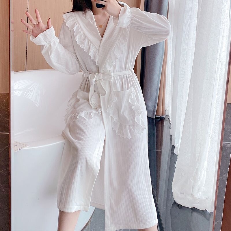 New Style Nightgown for Women, Spring and Autumn, Sweet and Sexy Lace Cotton Long Nightdress, Women's Bathrobe W2201 New Style Nightgown for Women, Spring and Autumn, Sweet and Sexy Lace Cotton Long Nightdress, Women's Bathrobe W2201