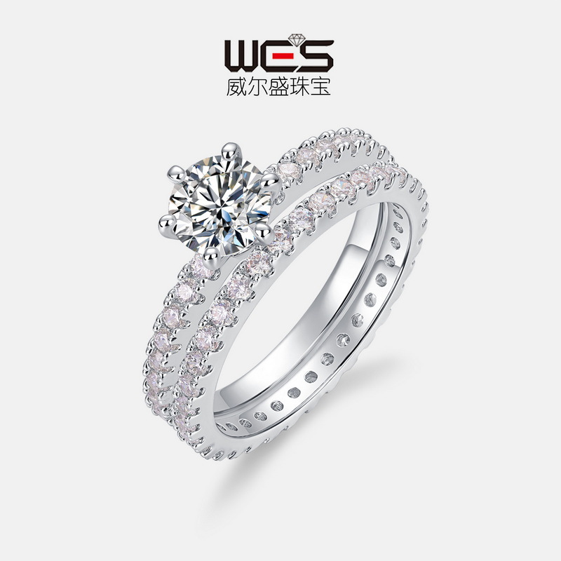 Couple's new S925 silver moissanite ring full inlaid super shiny colorful treasure ring men's and women's simple fashion Engagement Engagement Engagement