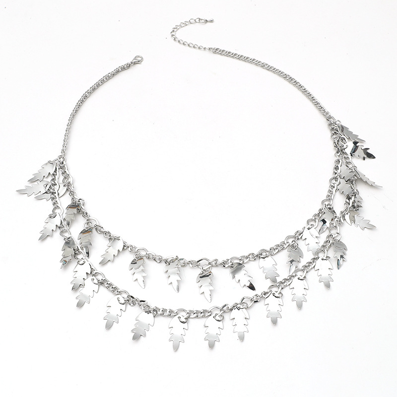 Punk Style Leaf Pendant Clavicle Chain Multilayer Necklace display picture 4
