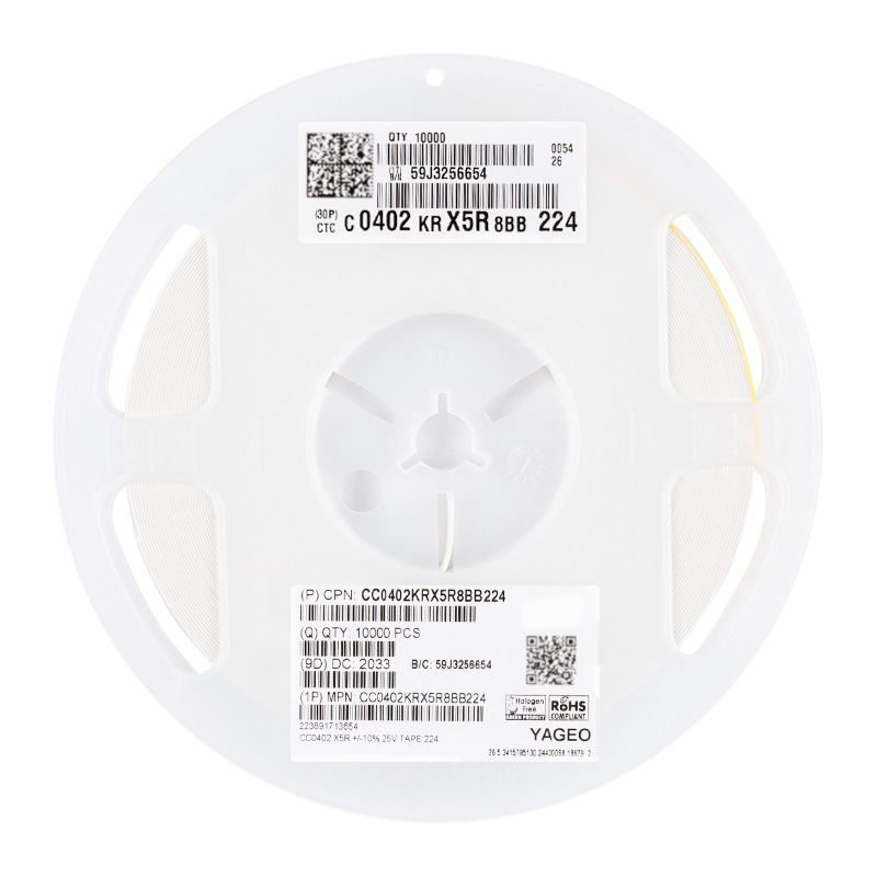 原装0402贴片电容 220nF(224) ±10% 25V X5R CC0402KRX5R8BB224