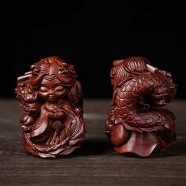 雷击木枣木雕刻龙女报福手把件木雕实木摆件手工雕刻细节栩栩如生