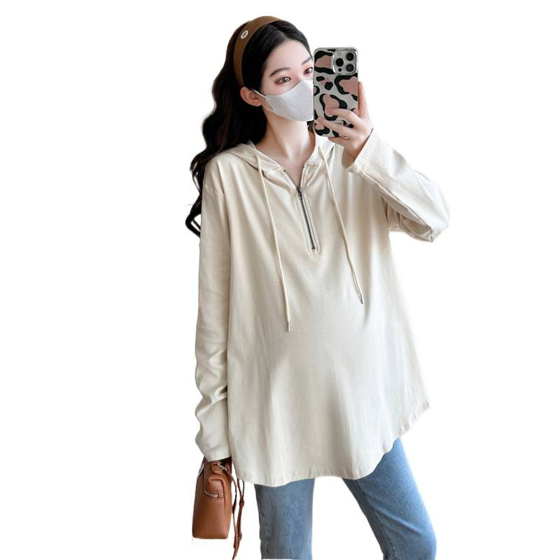 孕妇连帽卫衣女2025春秋新款时尚洋气大码宽松百搭连帽套头上衣服|undefined