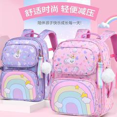 New Student Rainbow School Bag for Girls in Grades 1-3-6, Lightweight and Orthopedic Dual Shoulder Backpack, Cute Pink