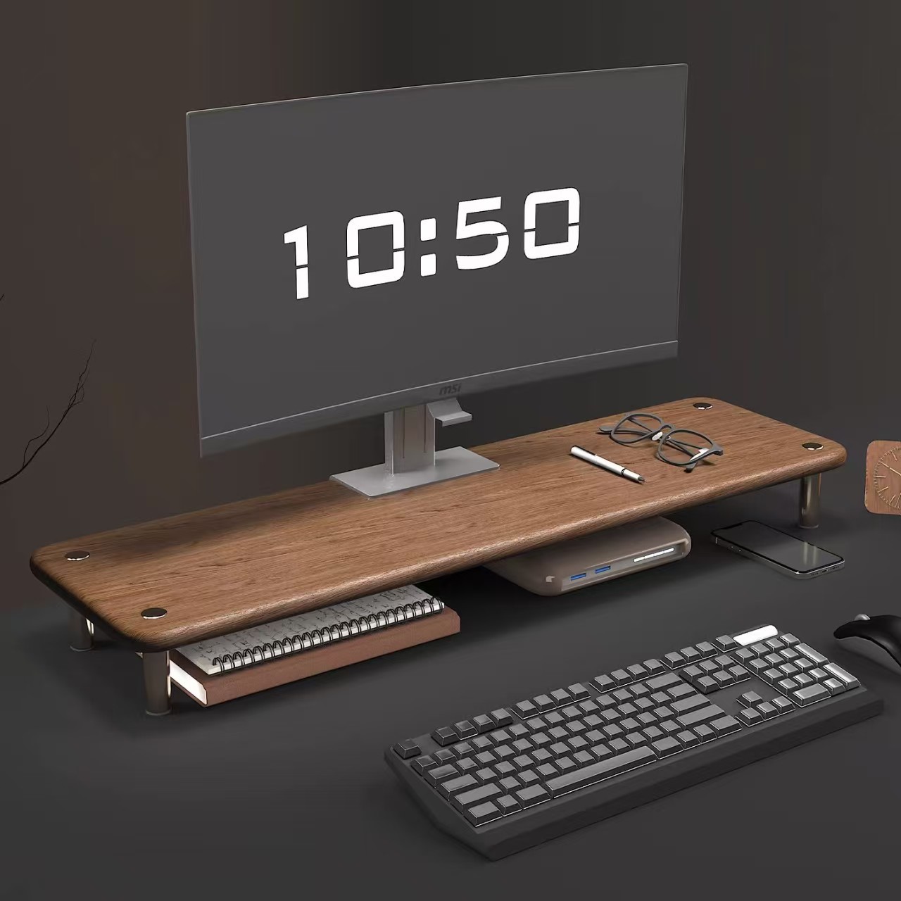 Solid wood desktop computer riser monitor stand office workstation screen base heightening stand laptop stand