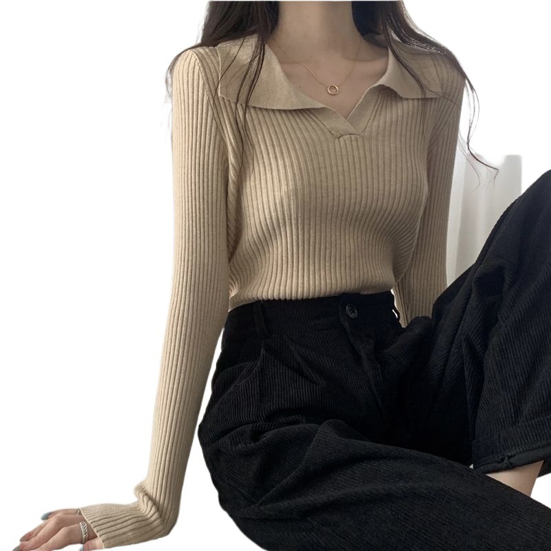黑色polo领针织衫2025入秋上衣女辣妹显瘦内搭别致短款打底衫跨境|undefined