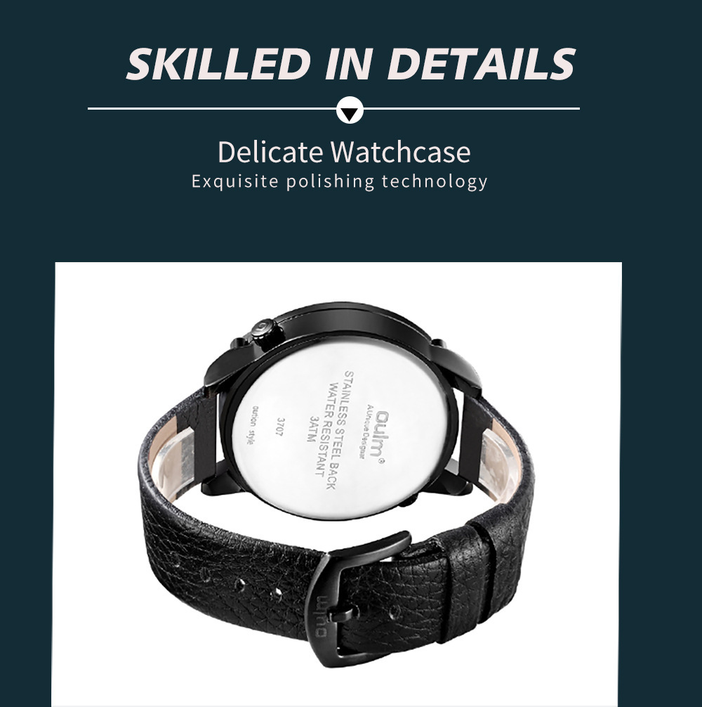 Men's Large Dual-time Watch With Genuine Leather And Compass_voghion.com