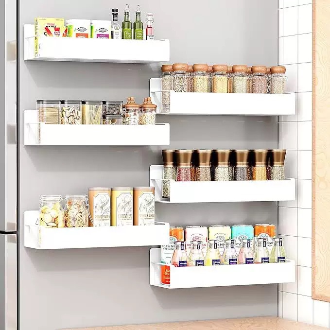Estante de almacenamiento de absorción magnética transfronteriza de refrigerador cocina sin perforación estante de condimentos horno lavadora estante de almacenamiento lateral