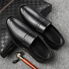 皮鞋男商務正裝中老年爸爸鞋牛皮春秋防滑一腳蹬套腳皮鞋一件代發