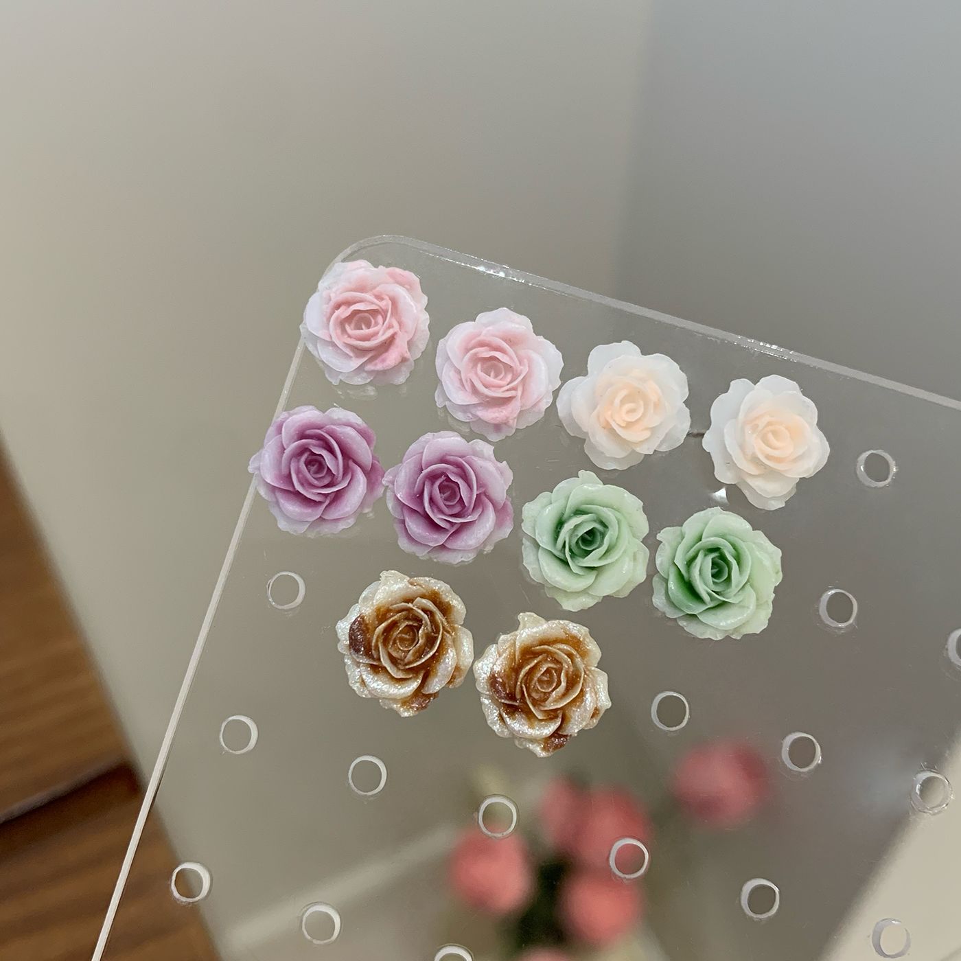 春季新款扎染干枯玫瑰花朵耳钉女银针仙气温柔甜美少女心学生耳饰